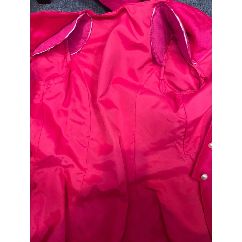 Vintage 80s Hot Pink Maxi Skirt Suit Set S/M Hot Pink Pearl Puff Sleeve USA Glam